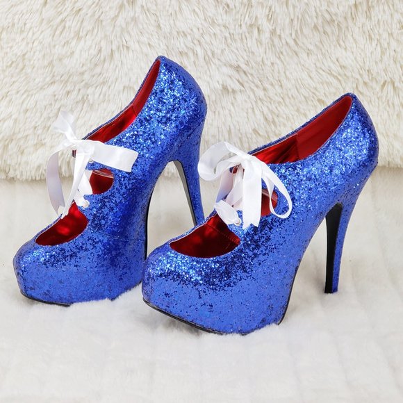 Bordello Shoes - Blue glitter Platform Stiletto Heels Teeze 10G